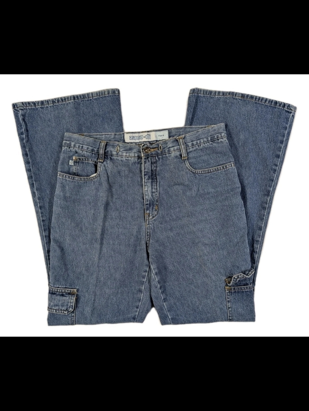 Vintage Y2K Zana-di Jeans Size 9 Flare Cargo Denim Medium Wash Skater Grunge